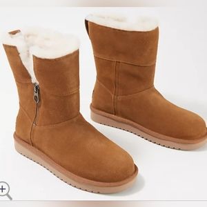 NIB Koolaburra UGG Aribel Short Fur Boots Chestnut Size 9